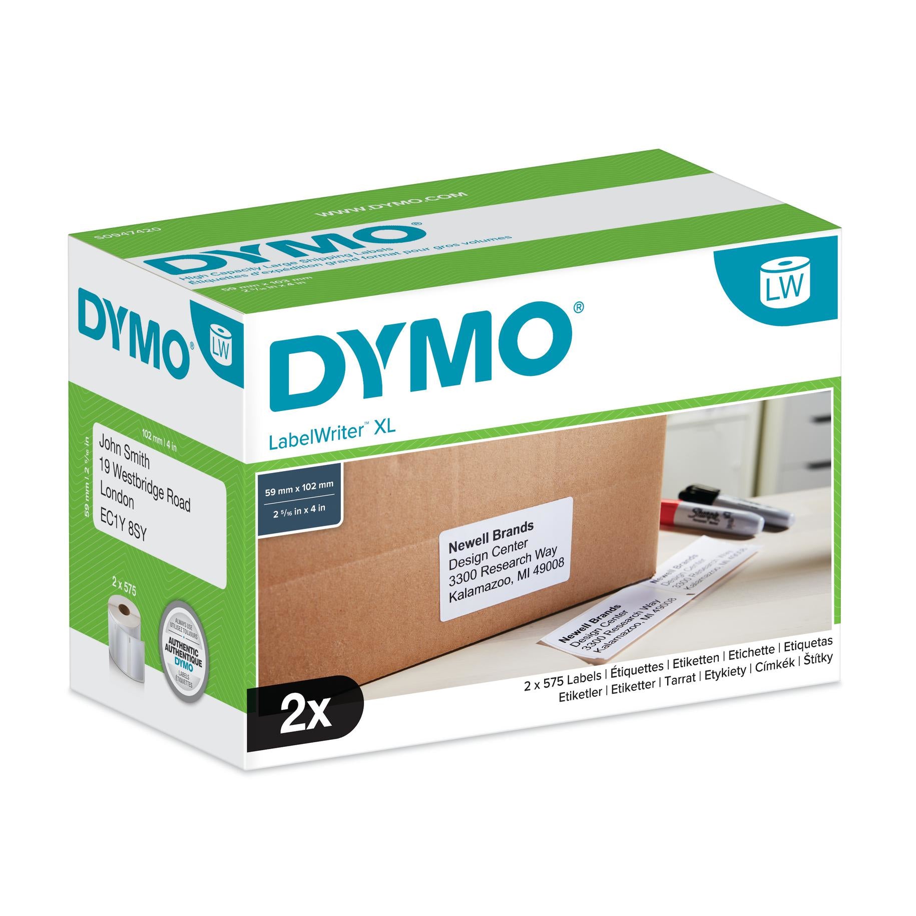 DYMO Versandetiketten, 102 mm × 89 mm, weiss, 2 × 575 Stück