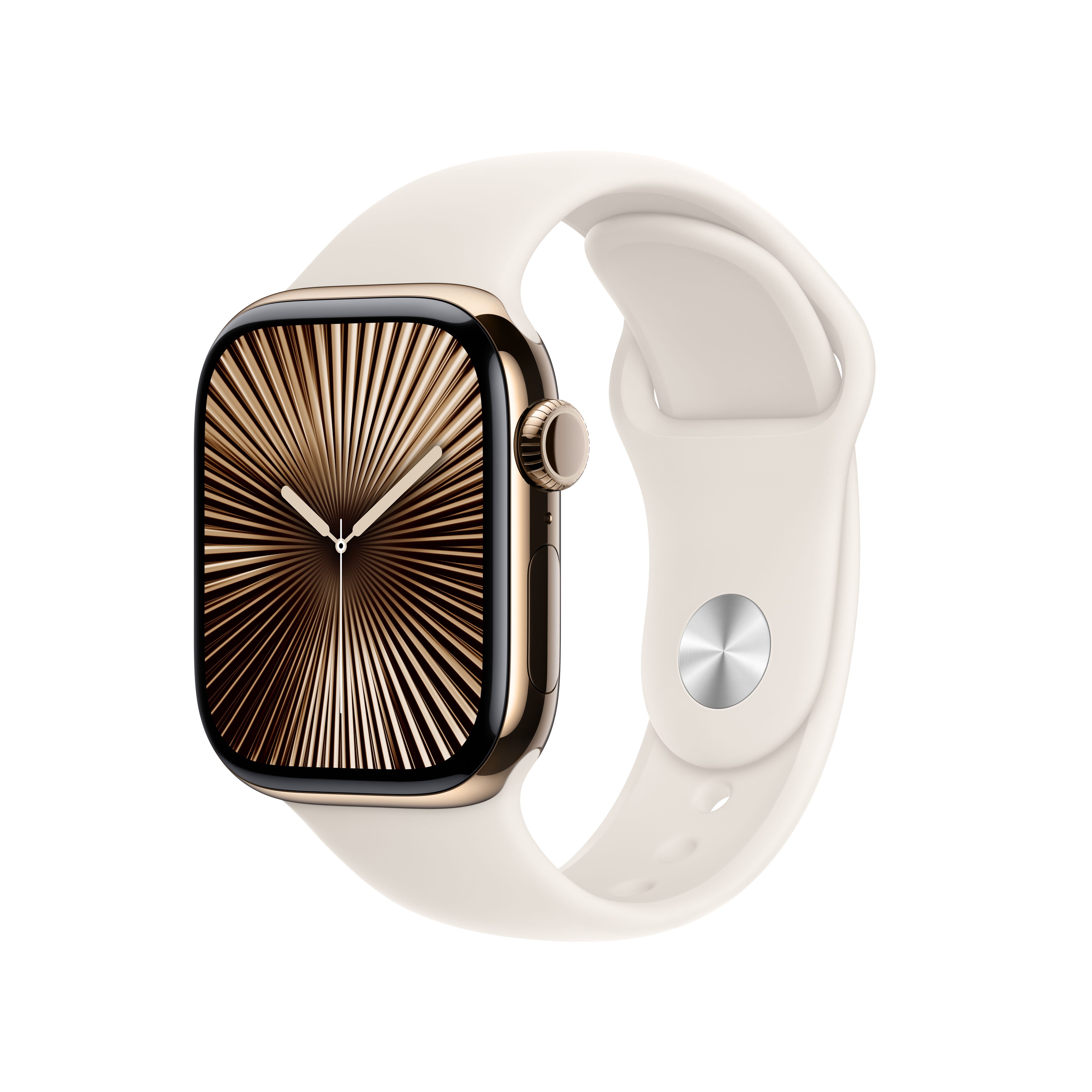 Apple Watch S10 – Smartwatch – 42 mm, LTE, OLED, 50 m, Gold Titan, Starlight, Bandgrösse M/L, Sportarmband