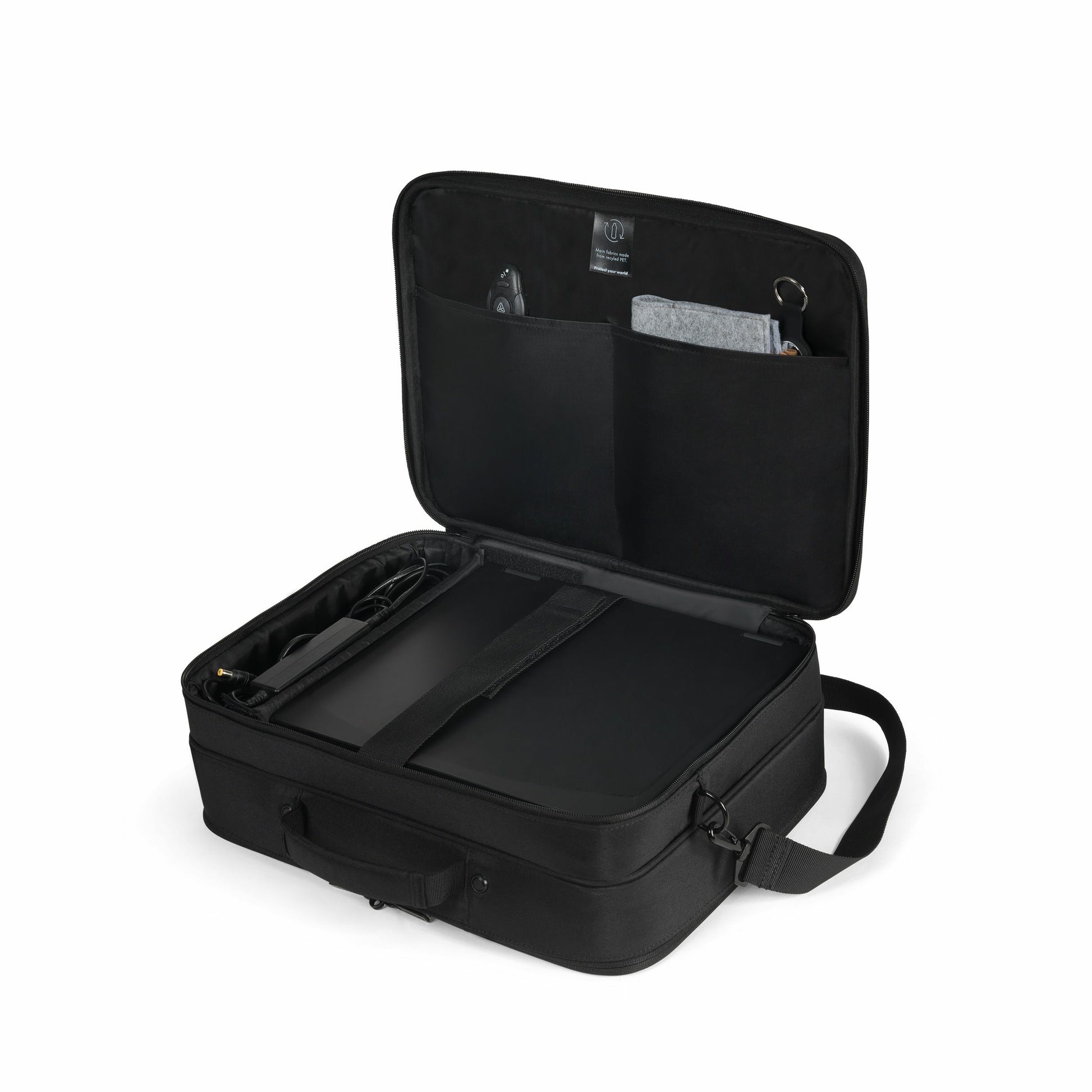 DICOTA Notebook-Tasche für bis 16" – wasserabweisend, Trolley-Haltegurt – Schwarz