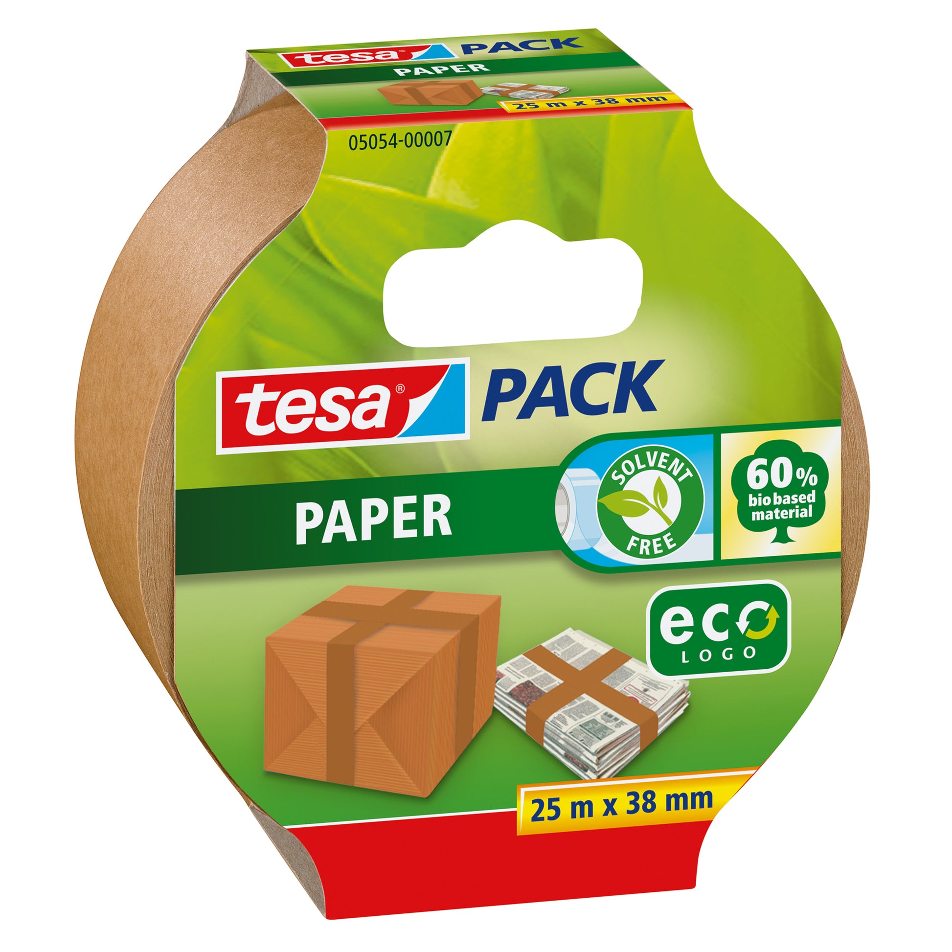 TESA ecoLogo – Verpackungsklebeband, Papier, Braun, von Hand einreissbar – 38 mm × 25 m – 1 Stück