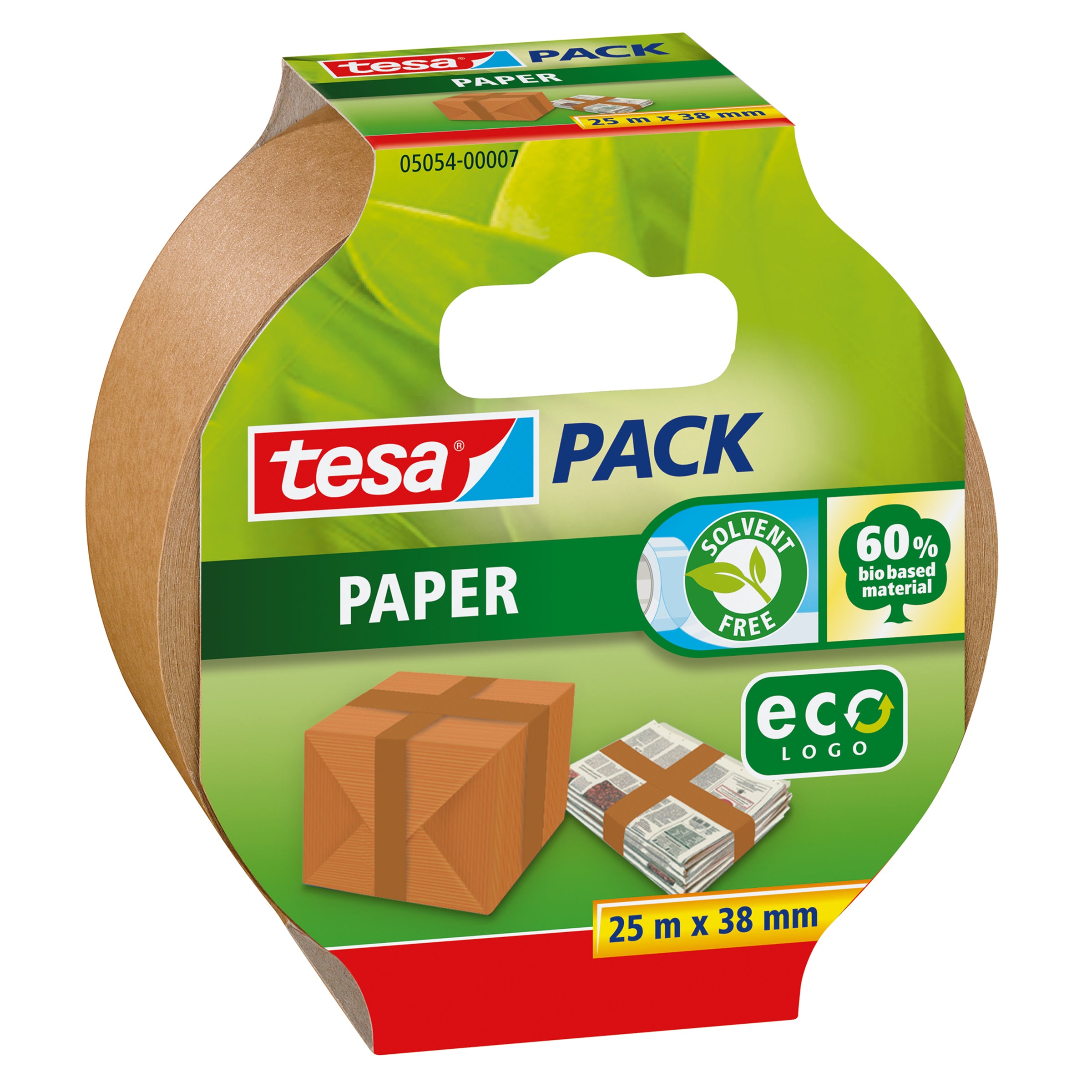 TESA ecoLogo – Verpackungsklebeband, Papier, Braun, von Hand einreissbar – 38 mm × 25 m – 1 Stück