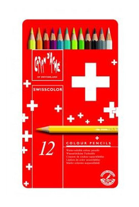 Caran d-Ache Caran d'Ache Aquarellfarbstifte Swisscolor Aquarelle – 12 Farben, im Metalletui, Ø 2,8 mm, FSC
