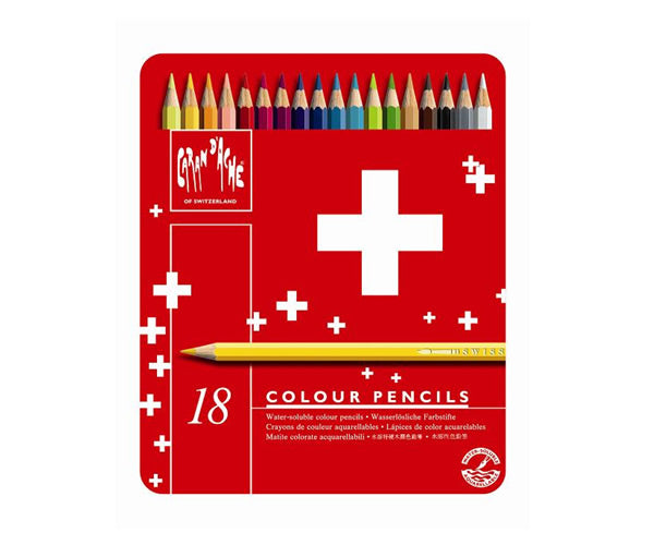 Caran d-Ache Caran d'Ache Aquarellfarbstifte Swisscolor Aquarelle – 18 Farben, im Metalletui, Ø 2,8 mm, FSC
