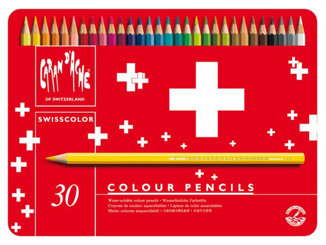 Caran d-Ache Caran d'Ache Aquarellfarbstifte Swisscolor Aquarelle – 30 Farben, im Metalletui, Ø 2,8 mm, FSC