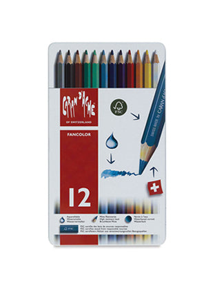 Caran d-Ache Caran d'Ache Aquarellfarbstifte – 12 Farben, im Metalletui, Ø 2,8 mm, FSC