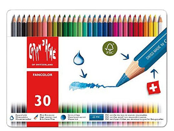 Caran d-Ache Caran d'Ache Aquarellfarbstifte – 30 Farben, im Metalletui, Ø 2,8 mm, FSC