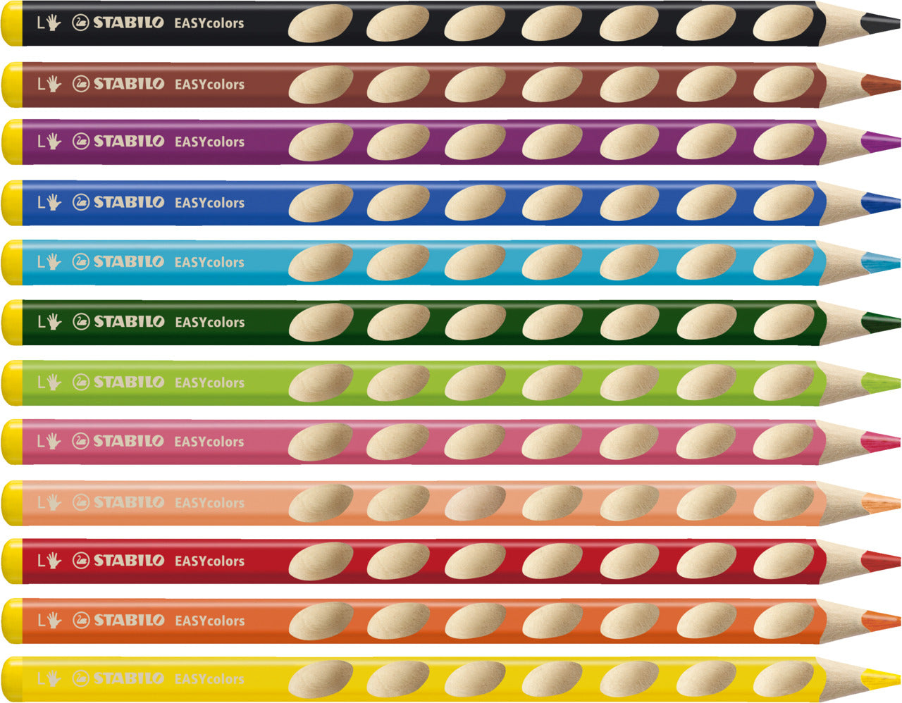 STABILO Buntstifte EASYcolors L – Dreikant, Minen-Ø 4,2 mm, 12 Farben, im Kartonetui, mit Spitzer