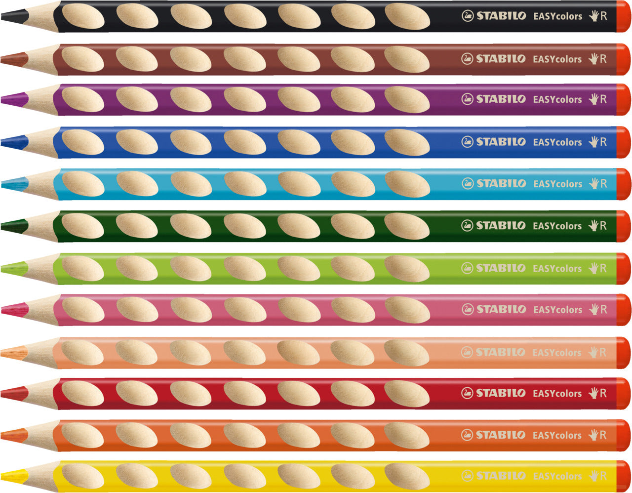 STABILO Buntstifte EASYcolors – Dreikant, Minen-Ø 4,2 mm, 12 Farben, im Karton-Etui, mit Spitzer