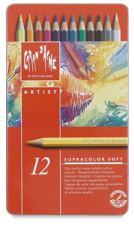 Caran d-Ache Caran d'Ache Supracolor Soft Aquarellfarbstifte – 12 Farben, im Metalletui, Ø 3,8 mm, FSC