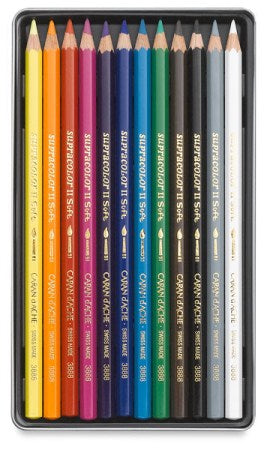 Caran d-Ache Caran d'Ache Supracolor Soft Aquarellfarbstifte – 12 Farben, im Metalletui, Ø 3,8 mm, FSC