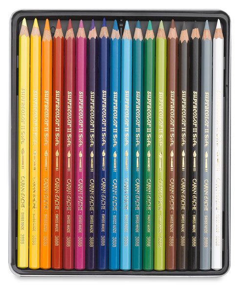Caran d-Ache Caran d'Ache Aquarellfarbstifte Supracolor Soft – 18 Farben, im Metalletui, Ø 3,8 mm, FSC