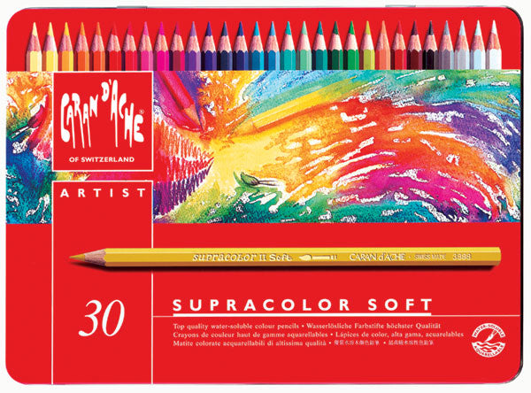 Caran d-Ache Caran d'Ache Aquarellfarbstifte Supracolor Soft – 30 Farben, im Metalletui, Ø 3,8 mm, FSC
