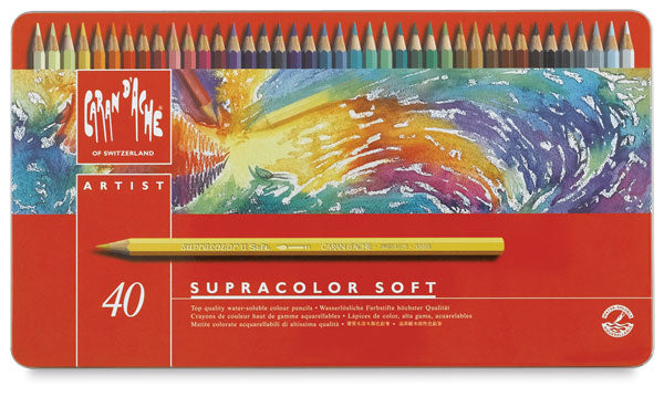 Caran d-Ache Caran d'Ache Aquarellfarbstifte Supracolor Soft – 40 Farben, im Metalletui, Ø 3,8 mm, FSC