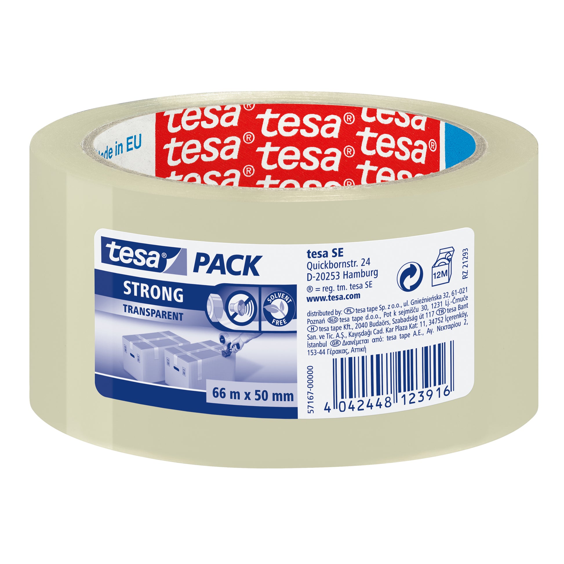 TESA Verpackungsklebeband, PP, transparent, stark, UV-beständig – 50 mm × 66 m – 1 Stück