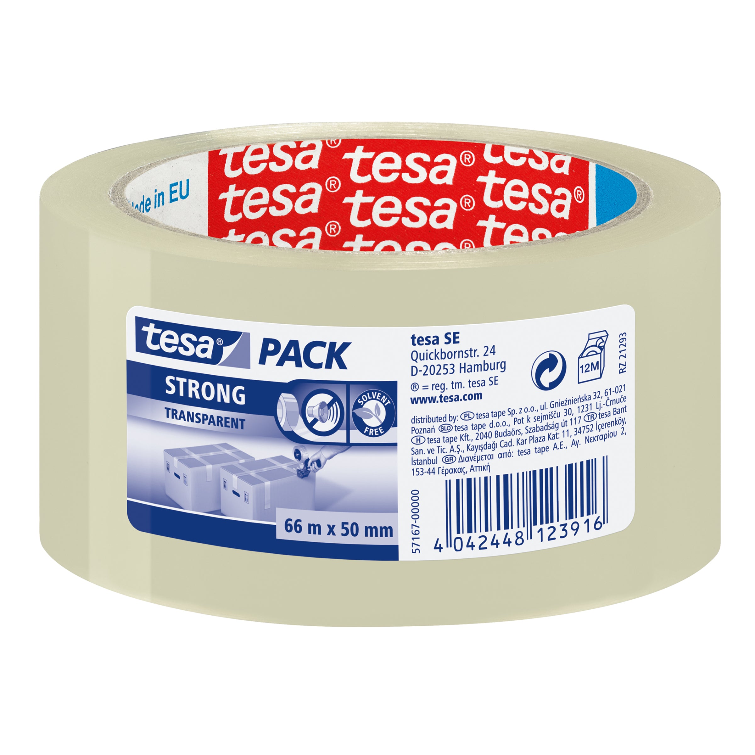 TESA Verpackungsklebeband, PP, transparent, stark, UV-beständig – 50 mm × 66 m – 1 Stück