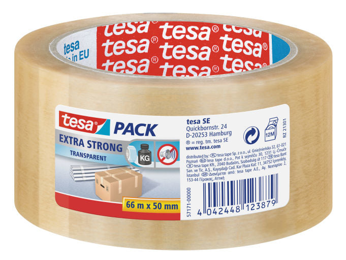 tesa Vinylband – 50 mm × 66 m, transparent, stark