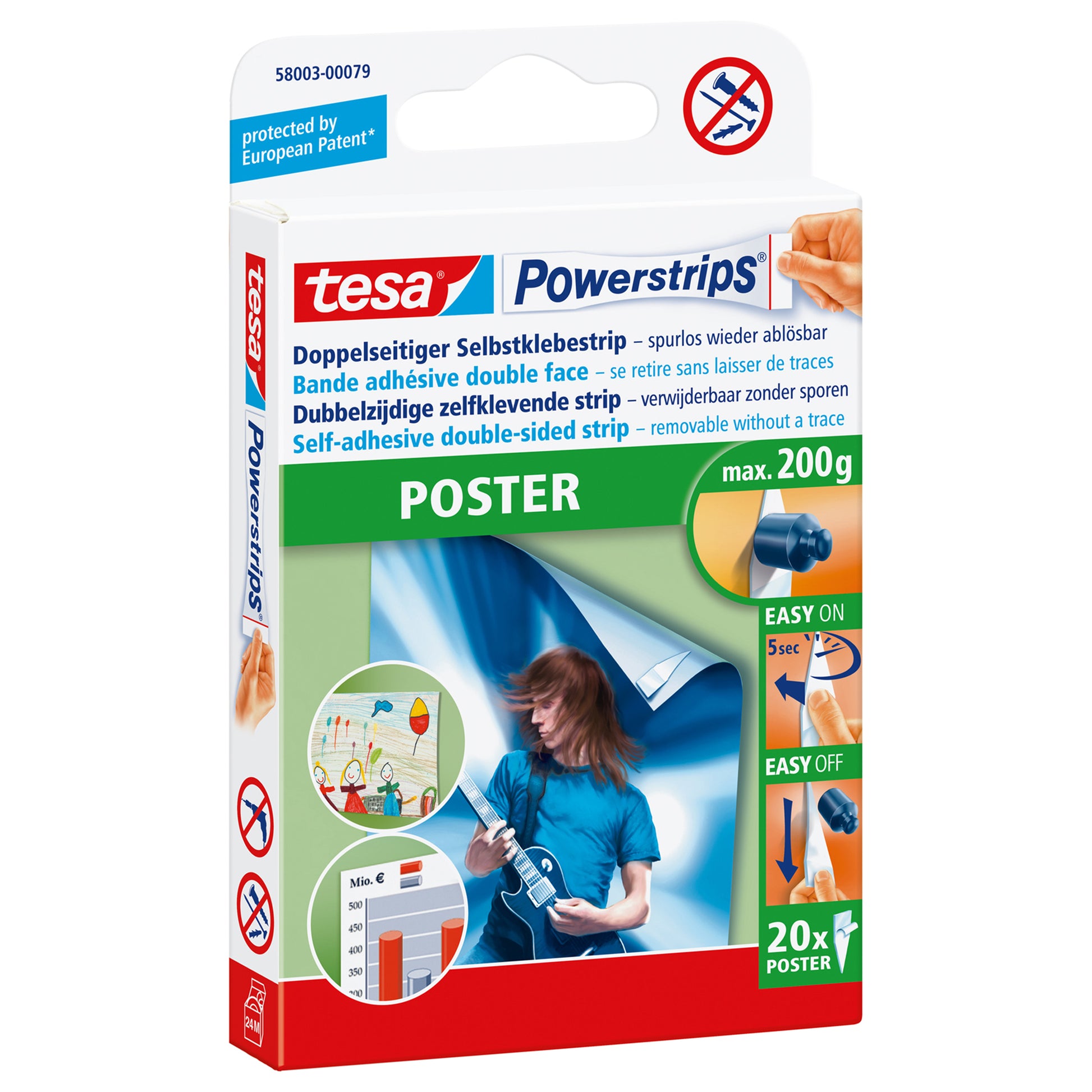Tesa Montageband Powerstrips, für den Innenbereich – Weiss, bis 0,2 kg