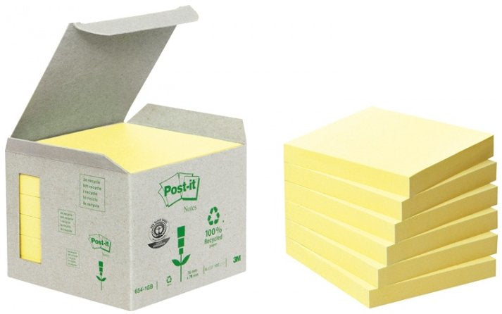 3M Haftnotizen Recycling Tower – 76×76 mm – Gelb, 6×100 Blatt, PEFC