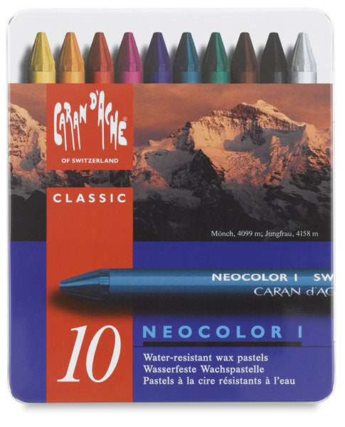 Caran d-Ache Caran d'Ache Neocolor I Ölbasierte Farbstifte-Set – 10 Farben, Mine Ø 8,6 mm, Metallschachtel
