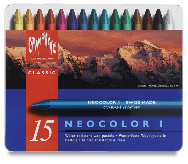 Caran d-Ache Caran d'Ache Neocolor I Farbstifte-Set – 15 Farben, Mine Ø 8,6 mm, Metallschachtel