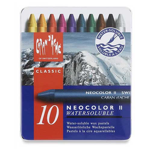 Caran d-Ache Caran d'Ache Neocolor II Aquarellfarbstifte-Set – 10 Farben, Mine Ø 8,6 mm, Metallschachtel
