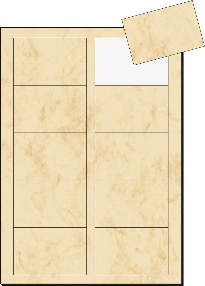 Sigel Visitenkarten, 85 × 55 mm – A4, 10 pro Blatt – 100 Karten – FSC zertifiziert, Marmor beige