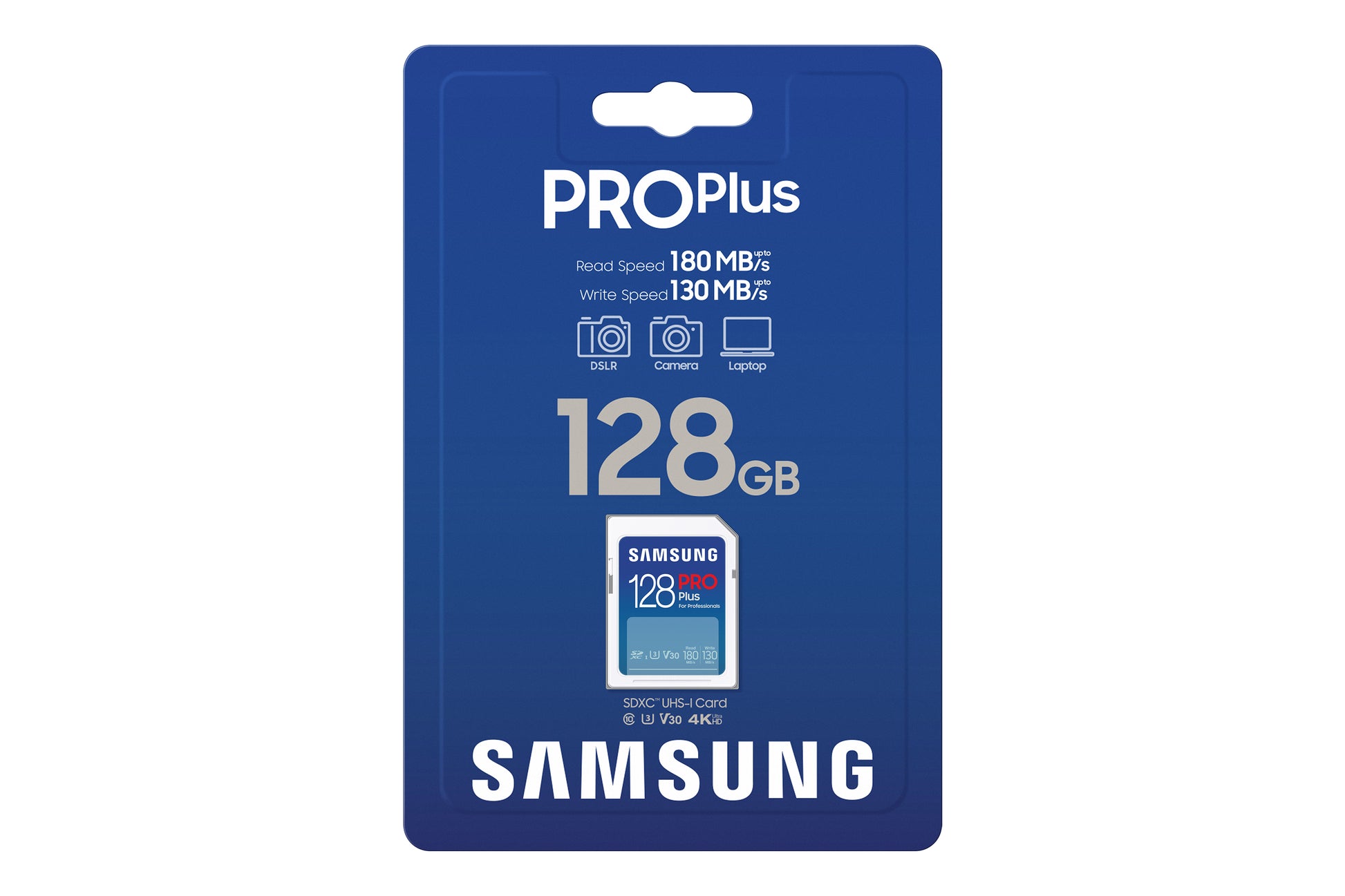 Samsung PRO Plus MB-SD128S – 128 GB SDXC, UHS-I U3 (V30), Lesen 180 MB/s, Schreiben 130 MB/s