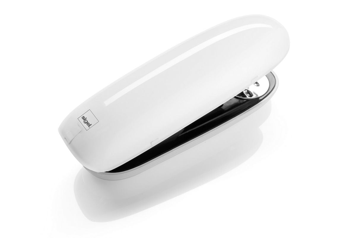 Sigel Eyestyle Hefter, 15 Blatt, für 24/6, 26/6, offene oder geschlossene Heftung, Einlegetiefe 120 mm, weiss