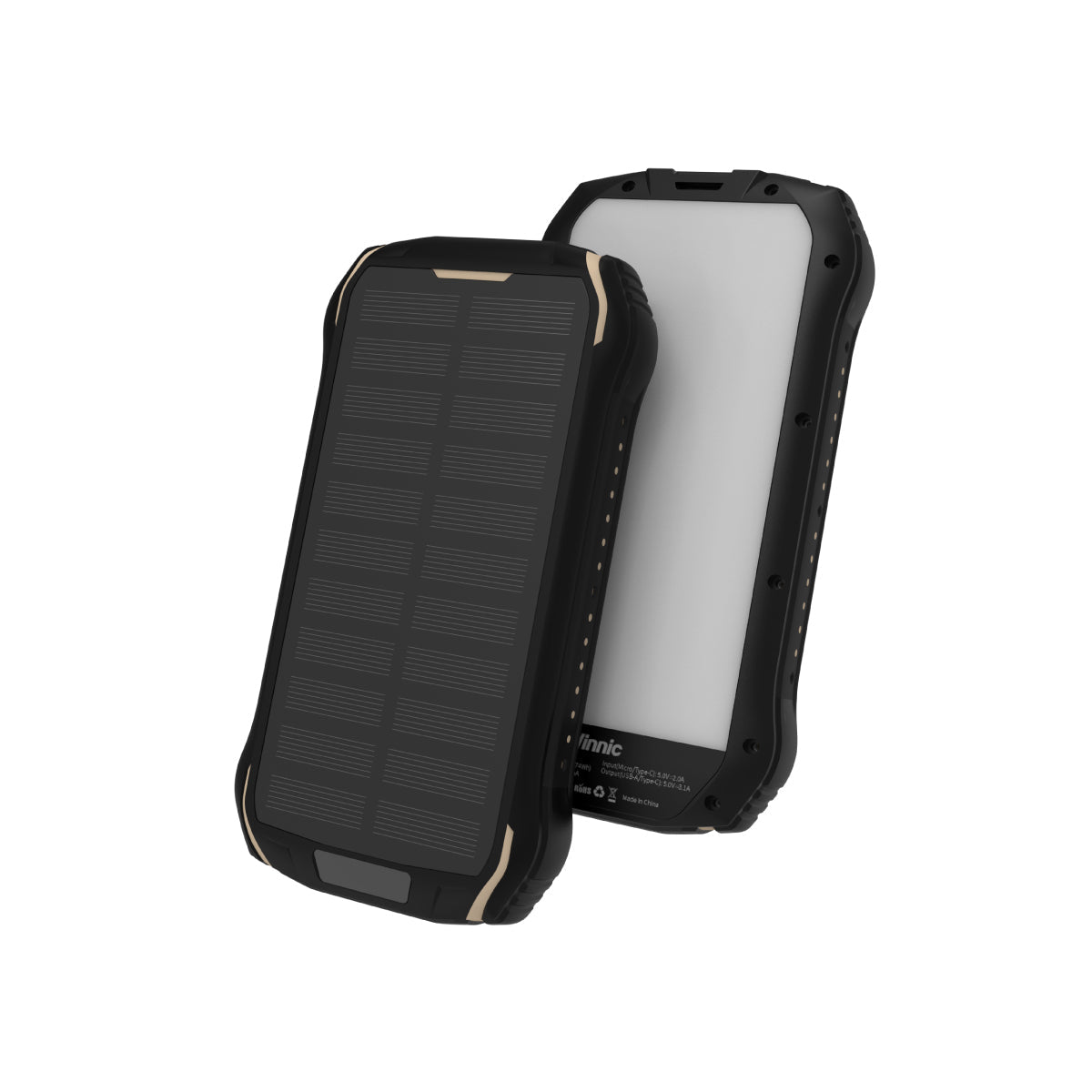 Vinnic Powerbank 10000 mAh, 2× USB-A, 1× USB-C, mit Solarmodul, LED-Campingleuchte, IP65