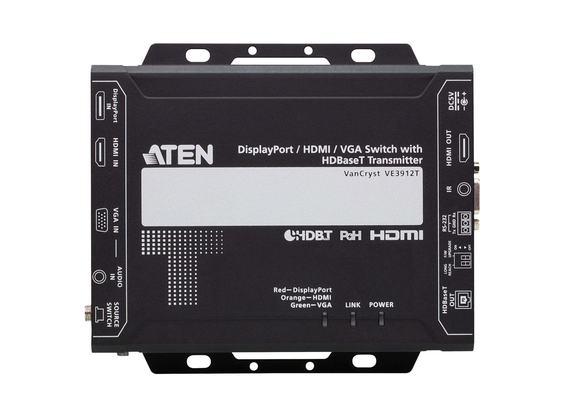 ATEN VE3912T – DP/HDMI/VGA HDBaseT Sender (Switch), 4K@60 Hz, 100 m, PoH, HDCP 2.2, Auto-Switch, RS-232