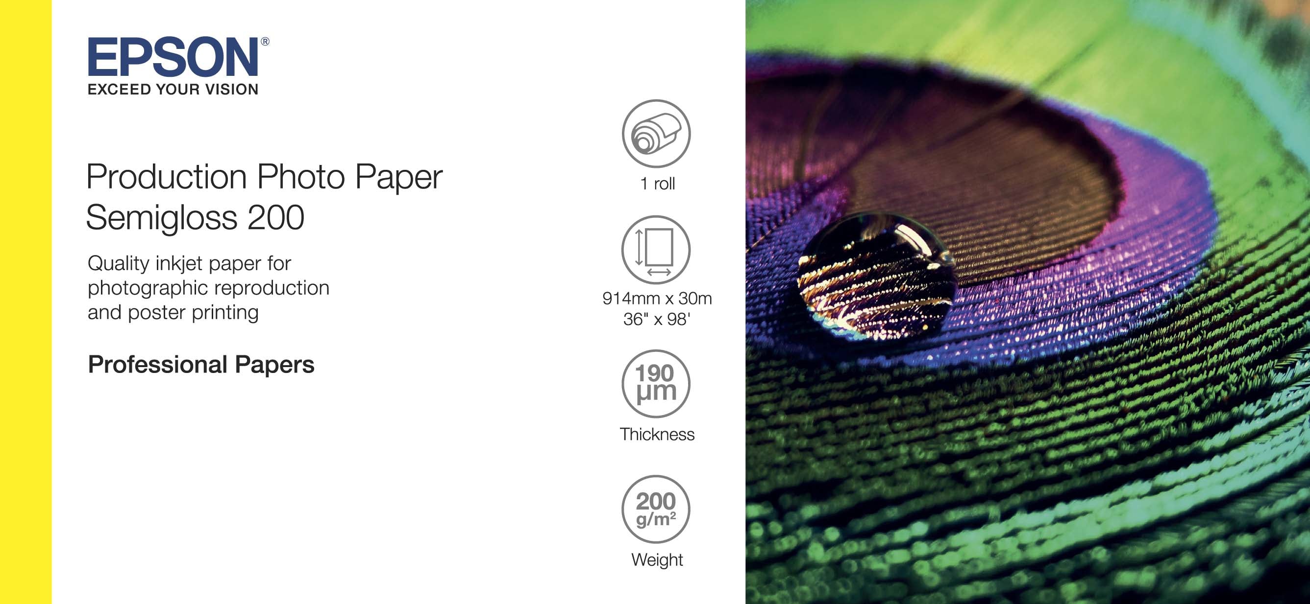 Epson Production Fotopapier Semigloss 200 Fotopapier Rolle – 914 mm × 30 m, 200 g/m², für Inkjet