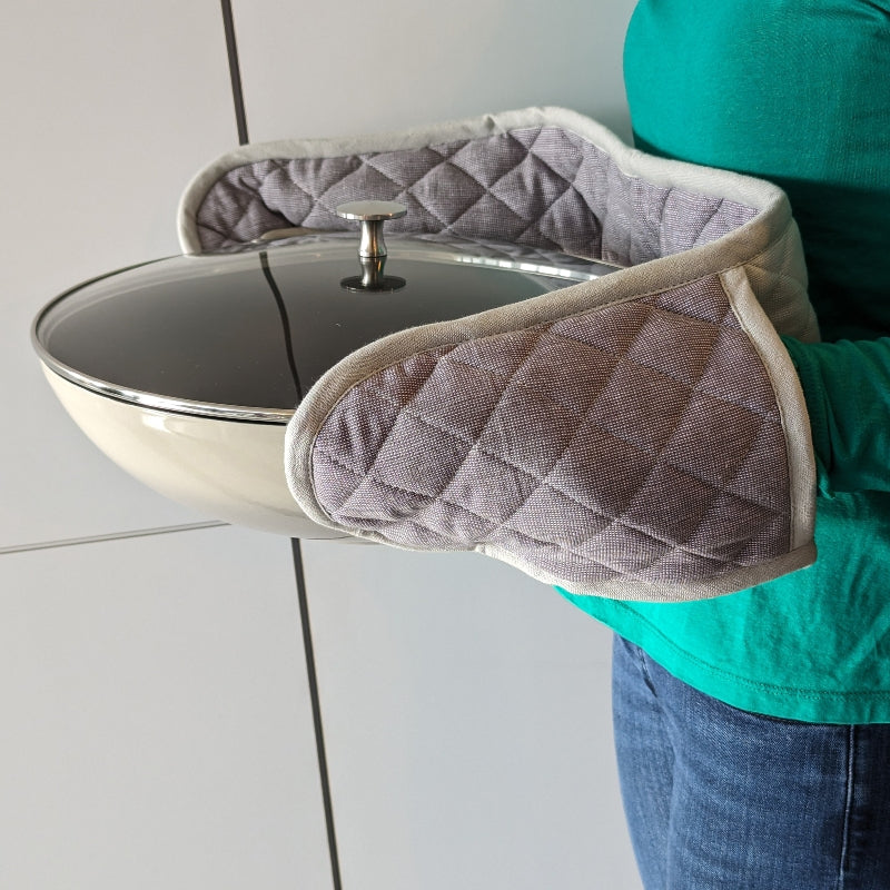 Kela Ofenhandschuhe 18 × 90 cm, Baumwolle, Grau/Hellgrau, Grösse S/M