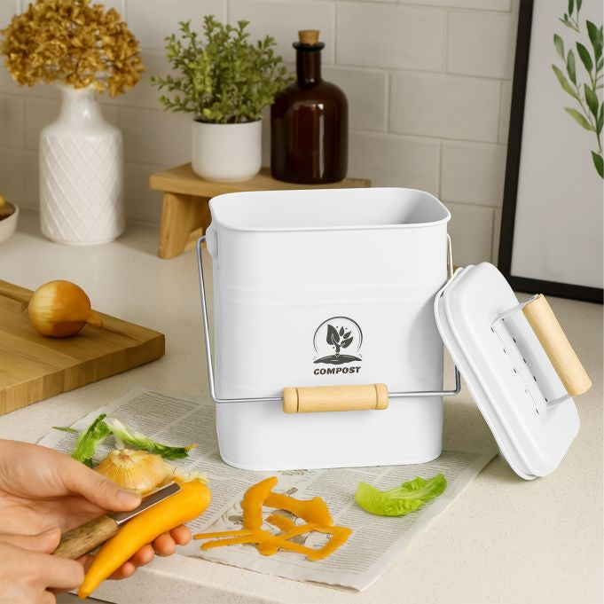 Relaxdays Komposteimer – 3,5 l – Naturkohle, rechteckig – Weiss