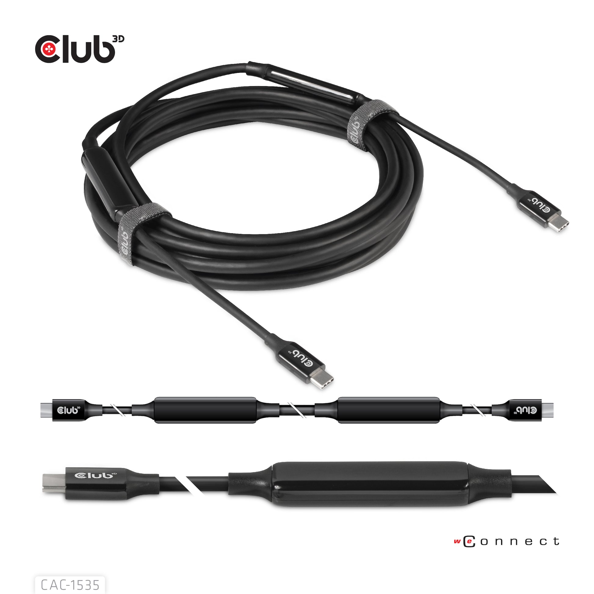 CLUB3D Club 3D – USB-C auf USB-C Kabel – USB 3.2 Gen 2 (10 Gbit/s) – 5 m – PD 60 W – 8K/60 – Aktiv – Schwarz