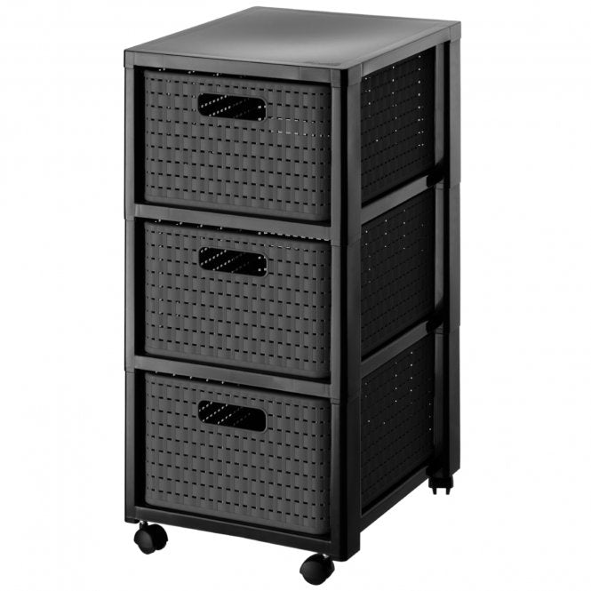 Rotho Schubladenturm 3 Schubladen – mit Rollen – Anthrazit – 325 × 712 × 375 mm