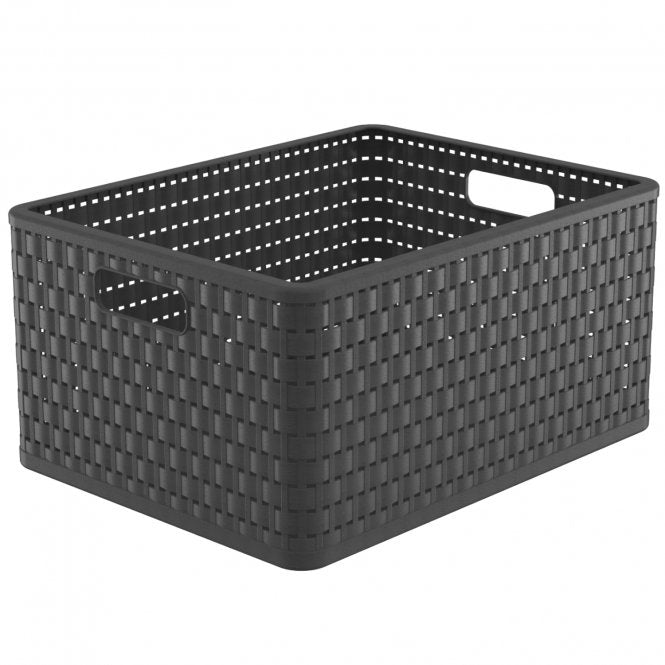 Rotho Country Aufbewahrungskorb 28 l – Recycling-Kunststoff – Anthrazit – mit Griffen – 430 × 215 × 333 mm