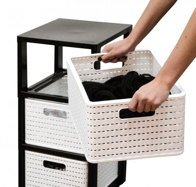 Rotho Tower Country Schubladenturm 3 Schubladen – 18 l – für A4 – mit Rollen – Weiss – 325 × 712 × 375 mm
