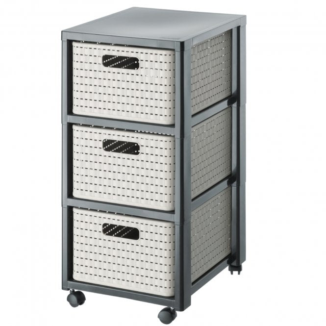 Rotho Schubladenelement – 3 Schubladen, mit Rollen, Beige, Recycling-Kunststoff, B 325 × H 712 × T 375 mm