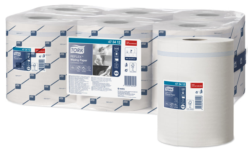 Tork Putzrolle Reflex – 1-lagig, Zellstoff, Weiss, 194 mm × 113,9 m, 6 Rollen