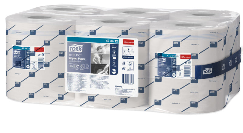 Tork Putzrolle Reflex – 1-lagig, Zellstoff, Weiss, 194 mm × 113,9 m, 6 Rollen