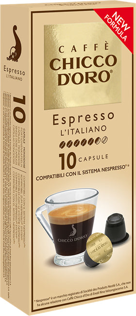 Chicco d'Oro Espresso l'Italiano Kaffeekapseln – für Caffitaly & Nespresso – Intensität 5/7 – 10 Kapseln