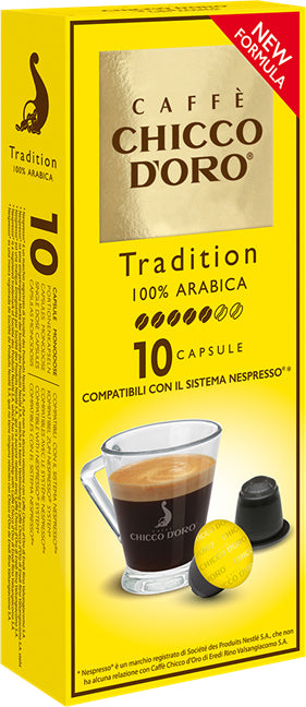 Chicco d'Oro Kaffeekapseln Tradition 100% Arabica – für Caffitaly & Nespresso – Intensität 4/7 – 10 Kapseln