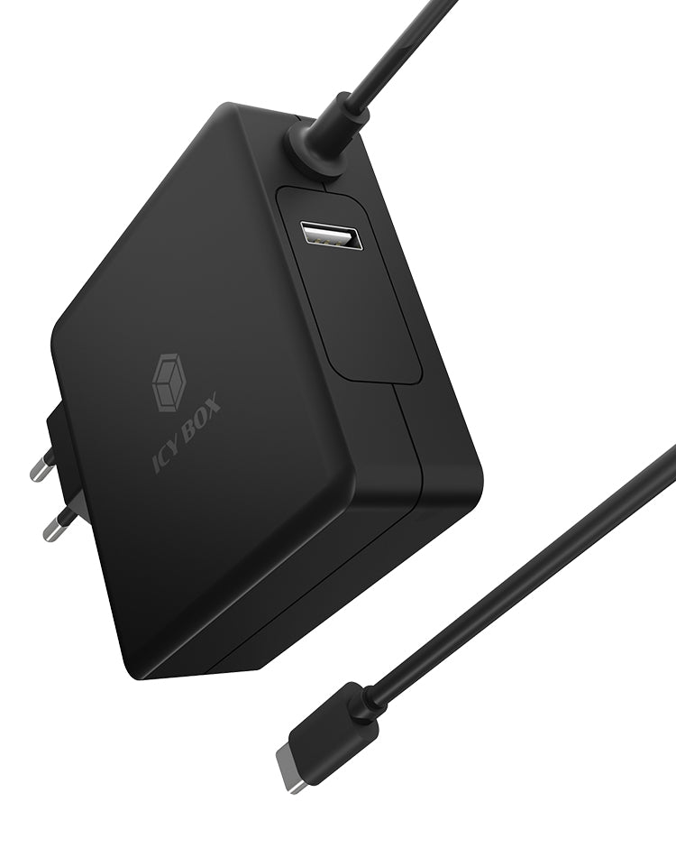 ICY BOX IB-PS101-PD USB-Ladegerät 90 W – USB-C×1, USB-A×1 – PD 3.0 – EU-Stecker (Typ C) – Schwarz
