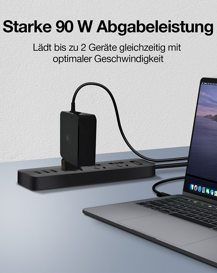 ICY BOX IB-PS101-PD USB-Ladegerät 90 W – USB-C×1, USB-A×1 – PD 3.0 – EU-Stecker (Typ C) – Schwarz