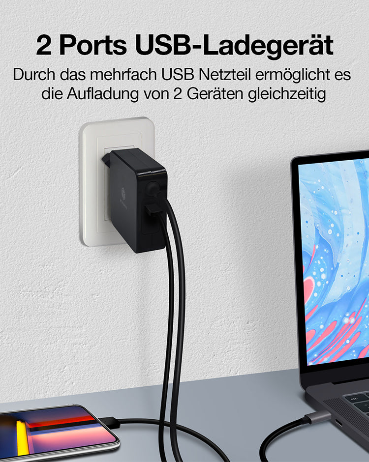 ICY BOX IB-PS101-PD USB-Ladegerät 90 W – USB-C×1, USB-A×1 – PD 3.0 – EU-Stecker (Typ C) – Schwarz