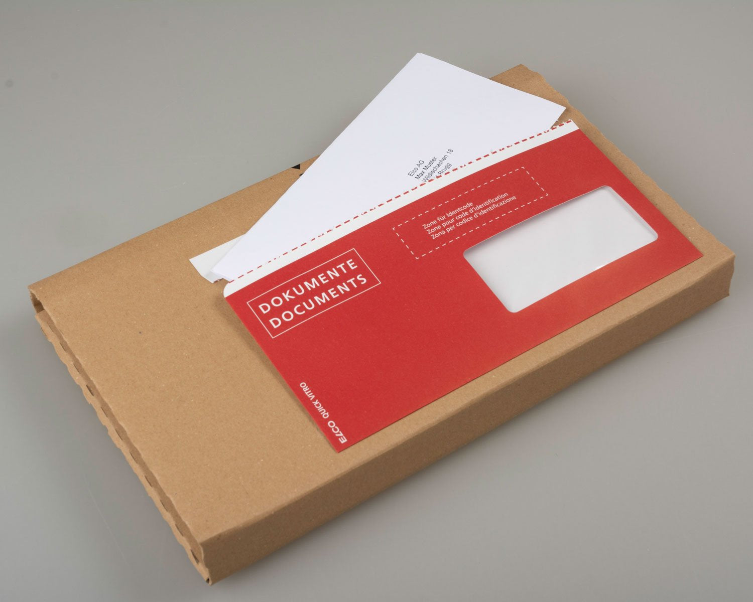 Elco Dokumententasche – C6/5 (229 × 114 mm), Fenster rechts, bedruckt, rot, Papier, selbstklebend – 250 Stück