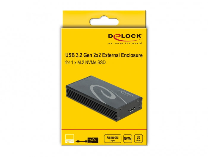 DeLOCK M.2 NVMe zu USB-Gehäuse Typ-C 20Gbps – USB 3.2 Gen 2x2, 1-Bay, für M.2 NVMe (PCIe)
