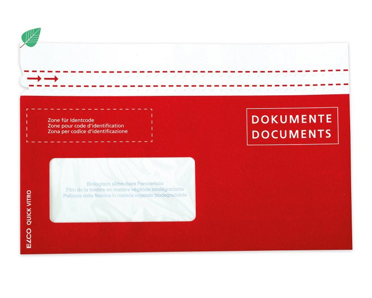Elco Dokumententasche – C6/5 (114 × 229 mm), Fenster links, bedruckt, rot, Papier, selbstklebend – 250 Stück