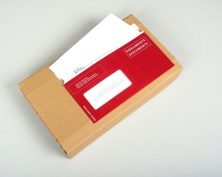 Elco Dokumententasche – C6/5 (114 × 229 mm), Fenster links, bedruckt, rot, Papier, selbstklebend – 250 Stück