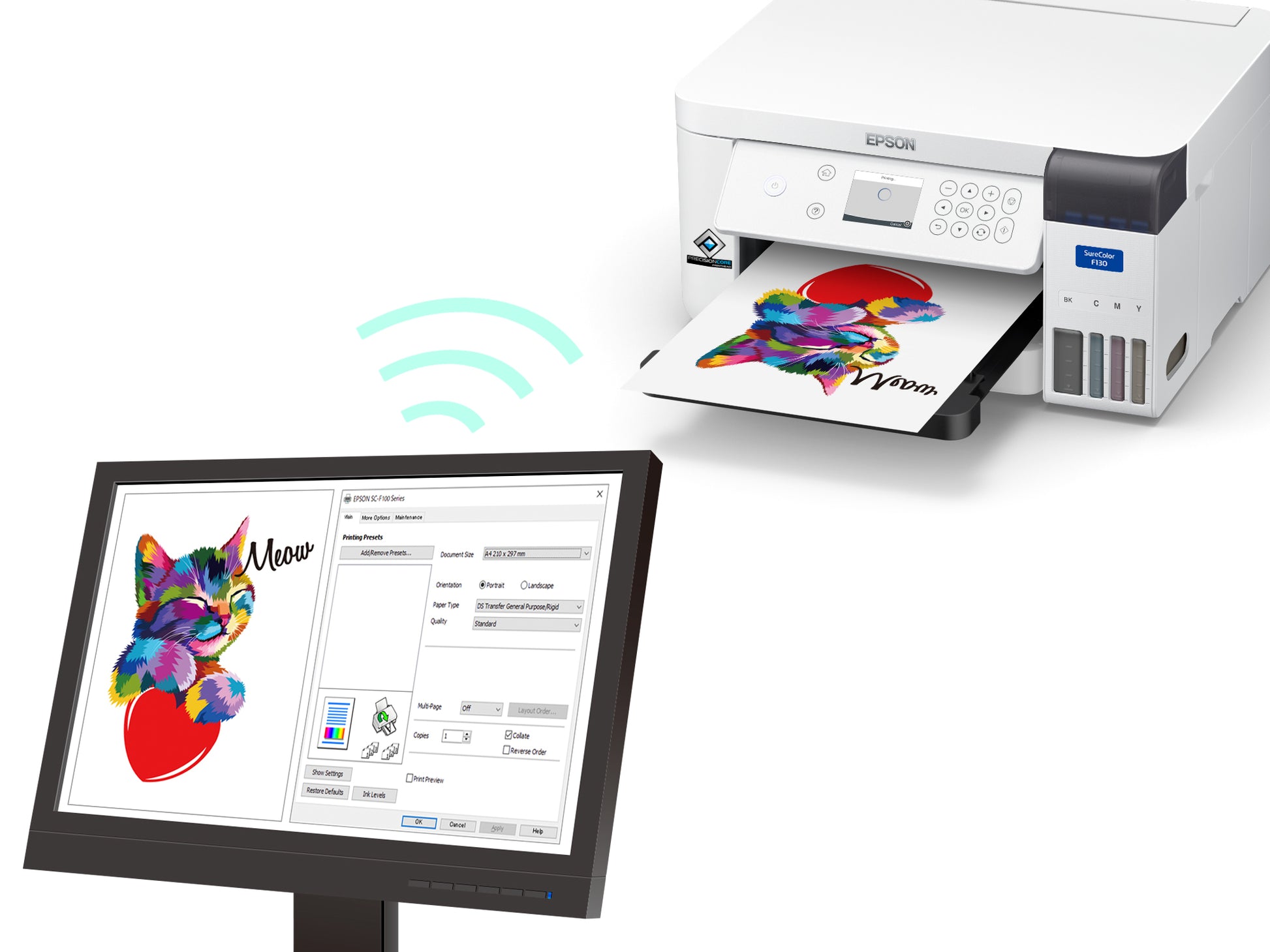 Epson SureColor SC-F100 – Desktopdrucker, A4, Farbe, LAN/WLAN/USB, 600 × 1200 dpi